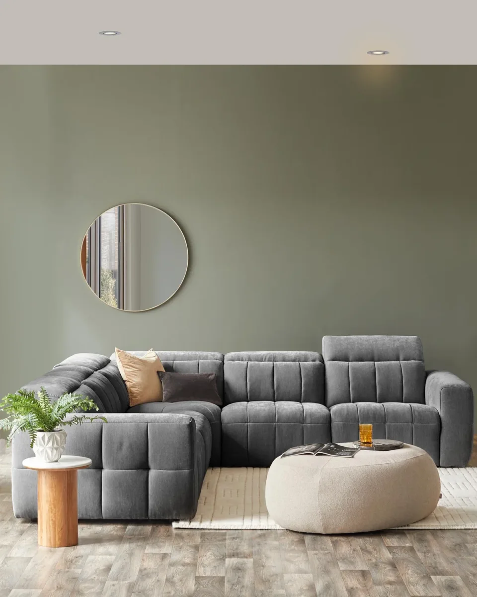 Skye dark grey fabric large corner recliner sofa - Image 2