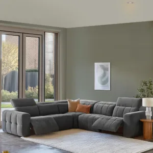 Skye dark grey fabric large corner recliner sofa