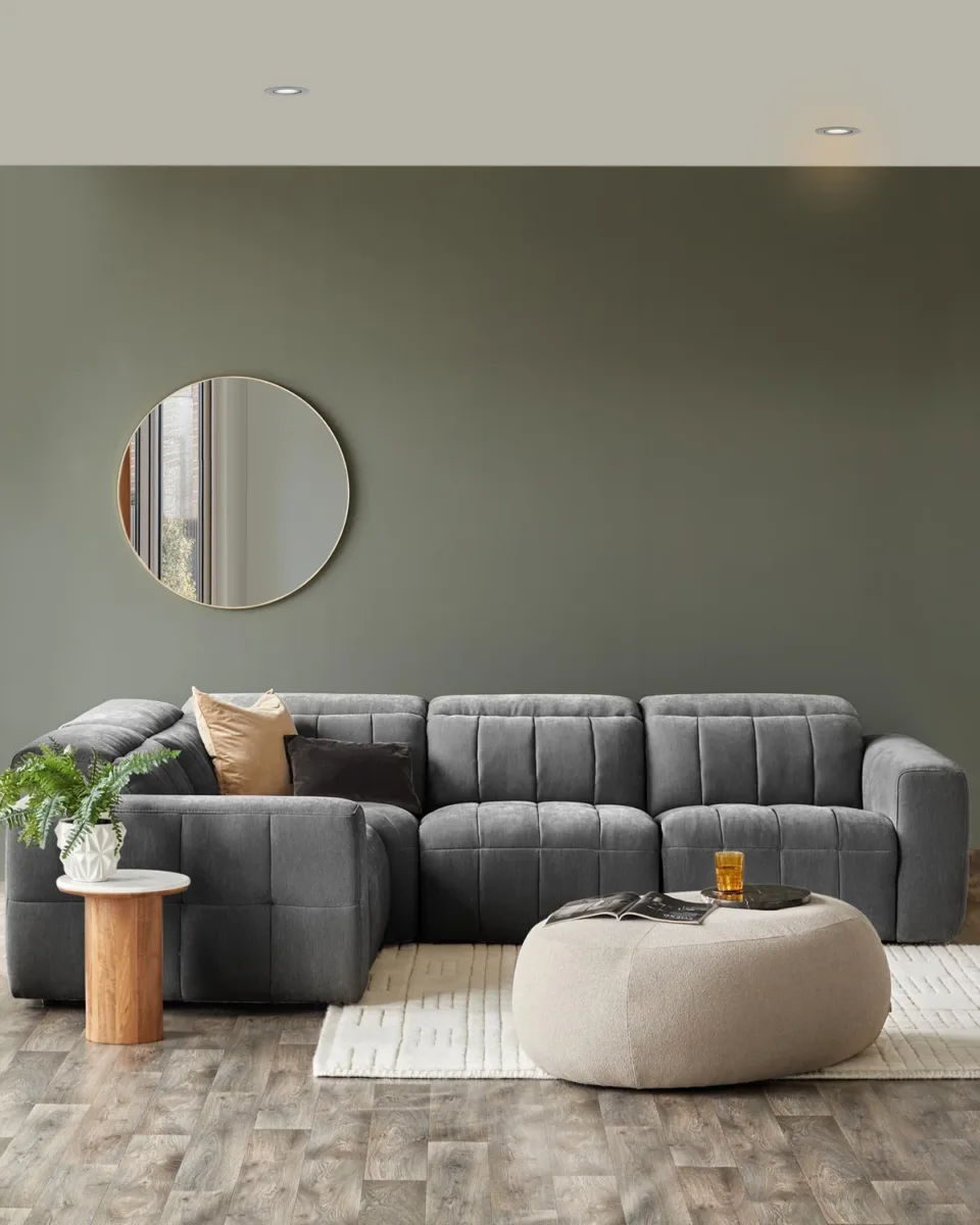 Skye dark grey fabric small corner recliner sofa - Image 3