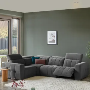 Skye dark grey fabric small corner recliner sofa