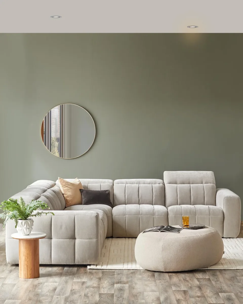 Skye light grey fabric large corner recliner sofa - Image 3
