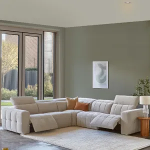 Skye light grey fabric large corner recliner sofa