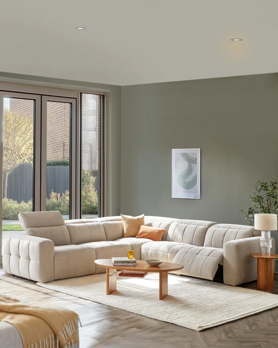 Skye light grey fabric large corner recliner sofa - Image 2