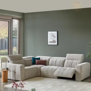 Skye light grey fabric small corner recliner sofa