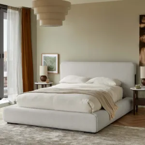Taylor ivory dual tone fabric king ottoman storage bed