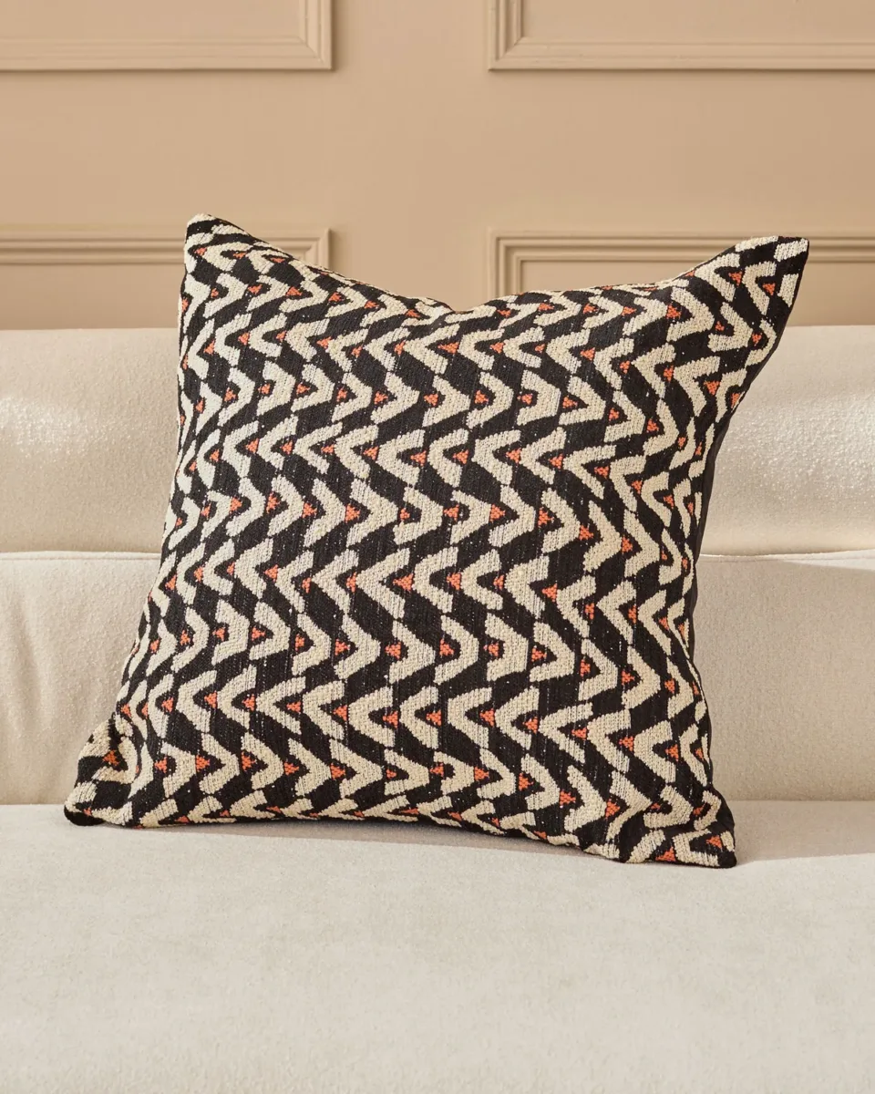 Teela black patterned large fabric cushion