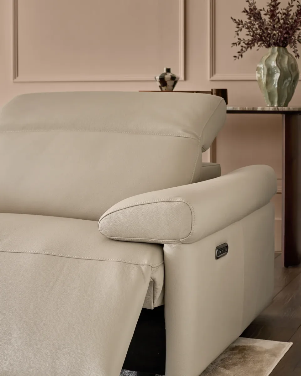 Triana natural grey leather 4 seater sofa - Image 3