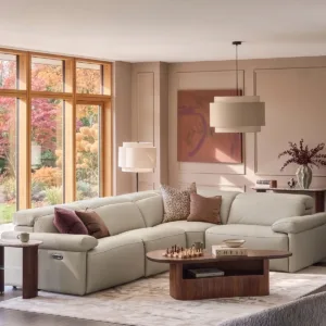 Triana natural grey leather right hand small corner sofa