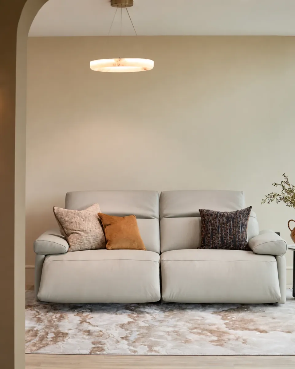 Triana natural grey leather 3 seater sofa - Image 2