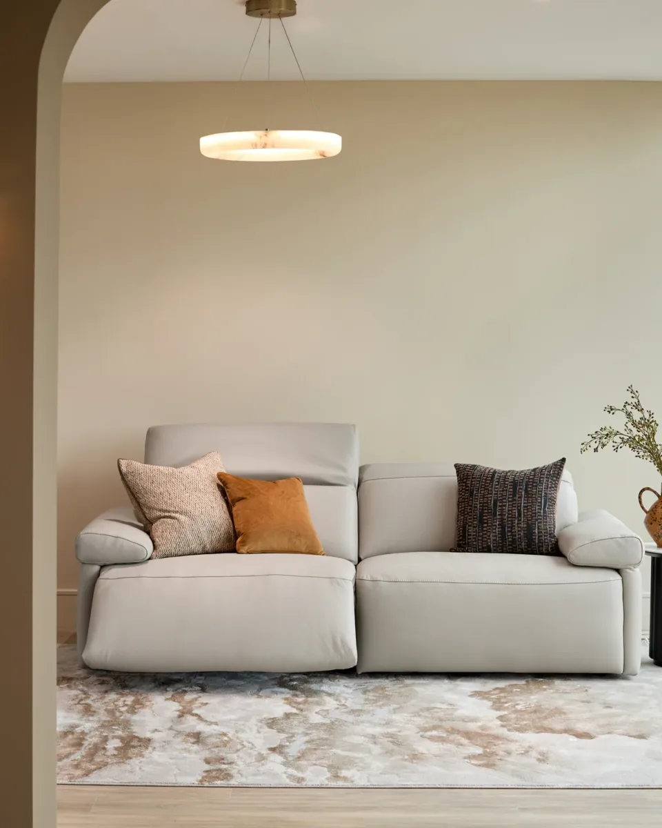 Triana natural grey leather 3 seater sofa - Image 4
