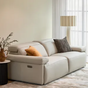 Triana natural grey leather 3 seater sofa