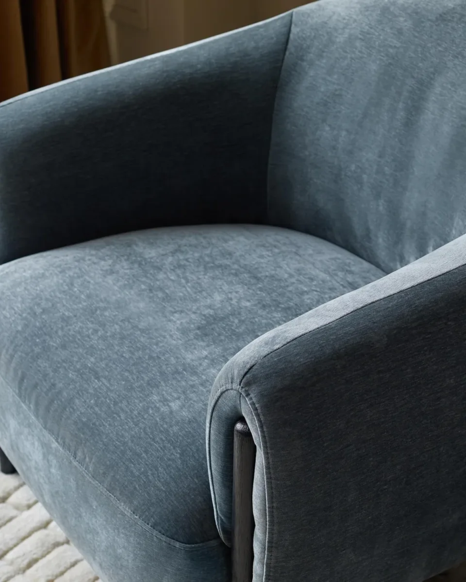 Tristan blue grey fabric accent chair with black wood - Image 3