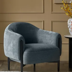 Tristan blue grey fabric accent chair with black wood