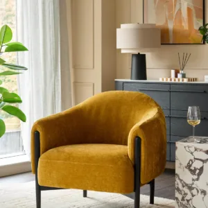 Tristan ochre yellow fabric accent chair with black wood