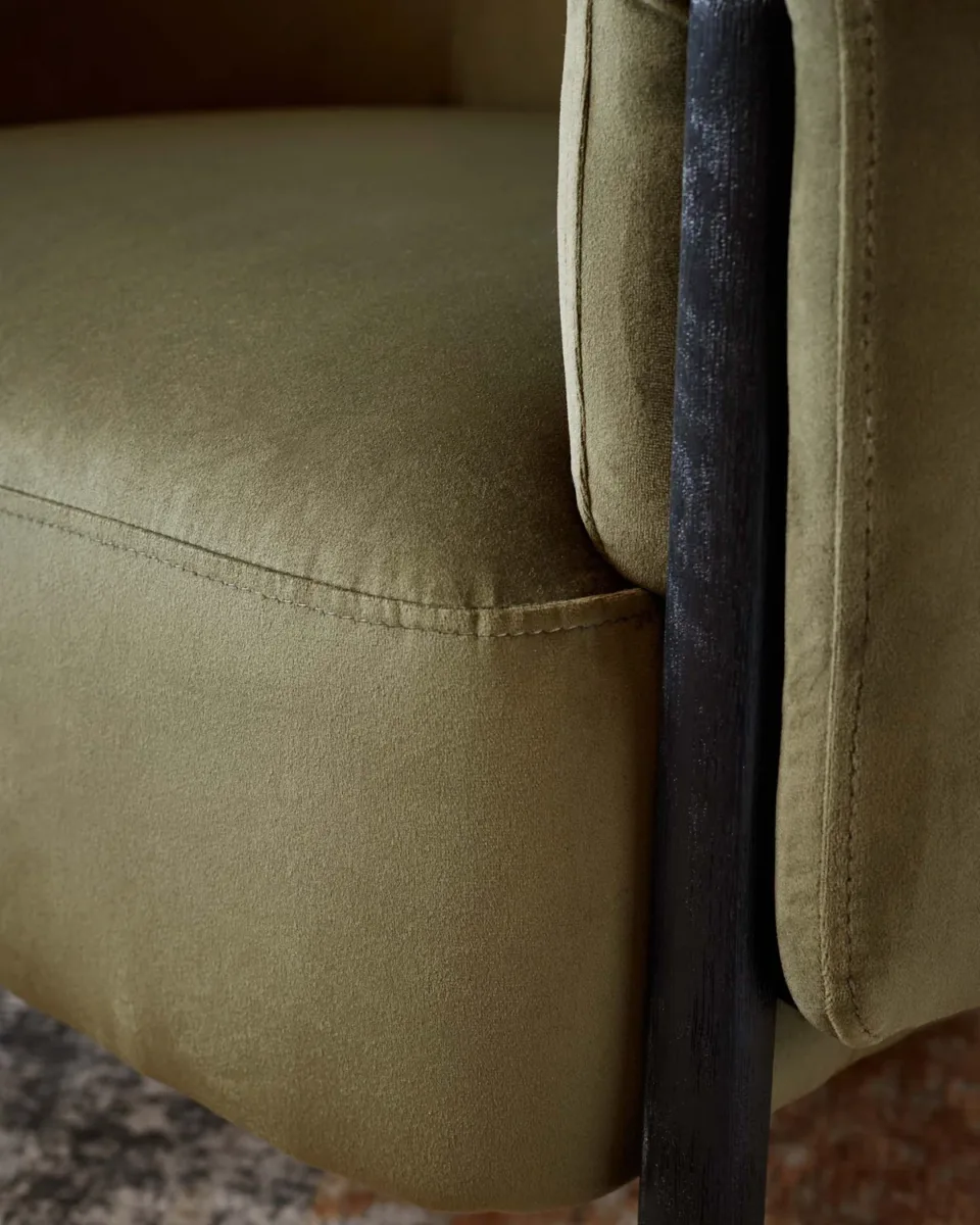 Tristan Olive Green Velvet Accent Chair with Black Wood - Image 3