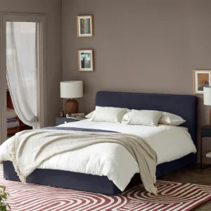 Turin dark navy velvet king size ottoman storage bed