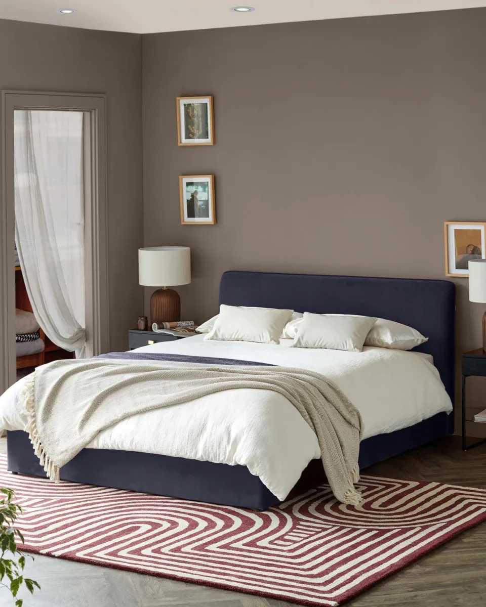 Turin dark navy velvet double ottoman storage bed