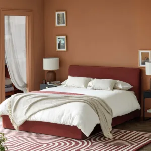 Turin toffee red velvet double ottoman storage bed