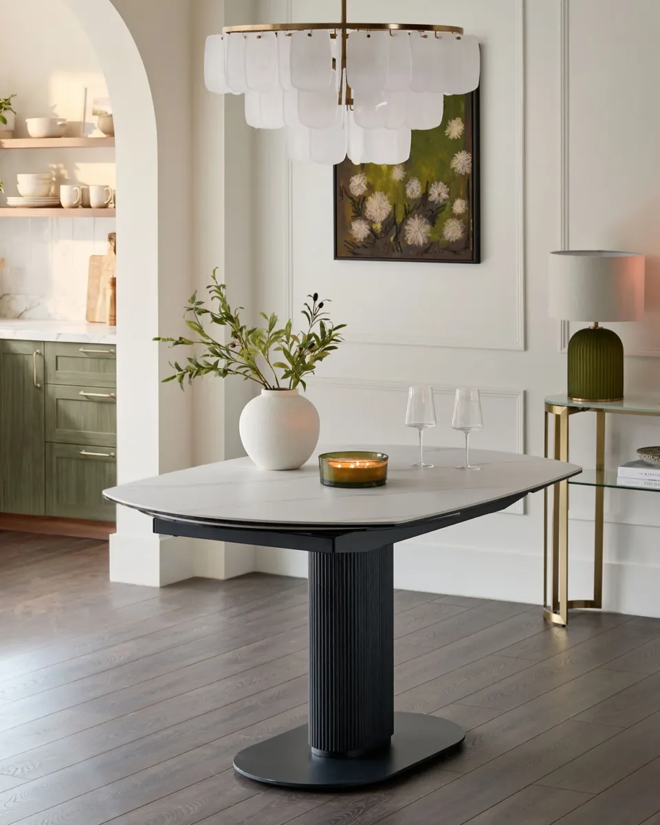 Vidal white ceramic 4 - 6 seater extending dining table - Image 2
