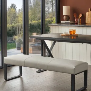 Loop 3 Seater Bench Light Grey Faux Leather & Black Leg Bench Without Backrest
